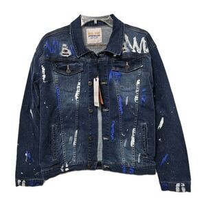 GS-115 Premium Denim Jacket Sz XL Paint Distressed Y2K Streetwear Hip Hop NWT